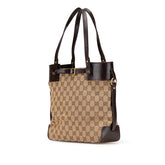 グッチ GGキャンバス トートバッグ ハンドバッグ 107757 ベージュ ブラウン キャンバス レザー レディース GUCCI 【中古】